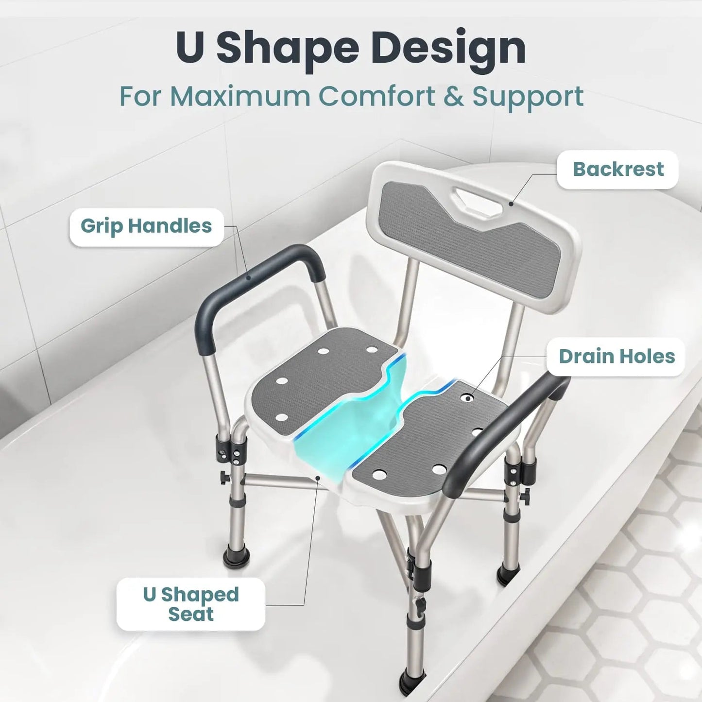 U-Shaped Shower Chair (450lb Capacity)