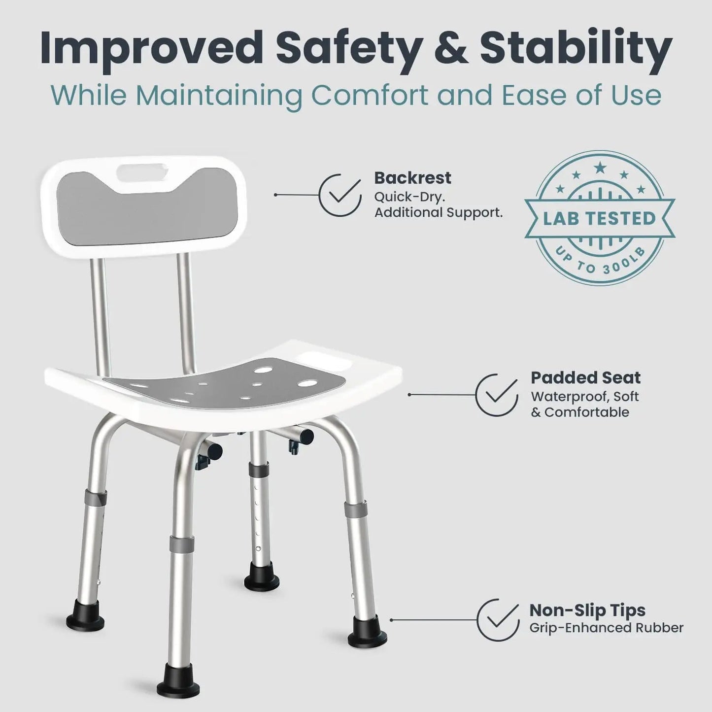 Adjustable Shower Chair with Backrest