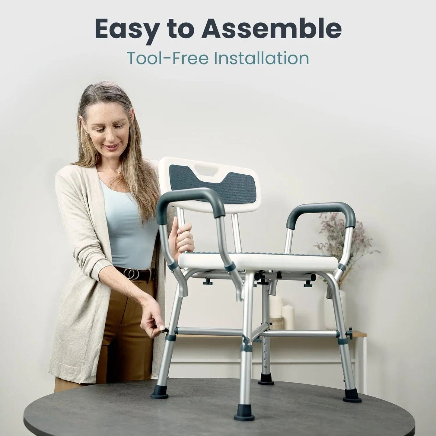 Heavy Duty Shower Chair with Arms (450lb Capacity)